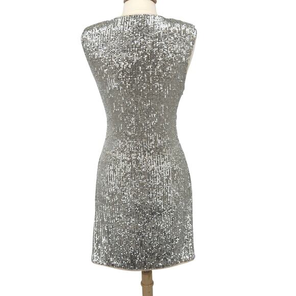 Aidan Mattox Faux Wrap Silver Sequin Ruched Cocktail Dress 12 Holiday Party NYE - Picture 8 of 12